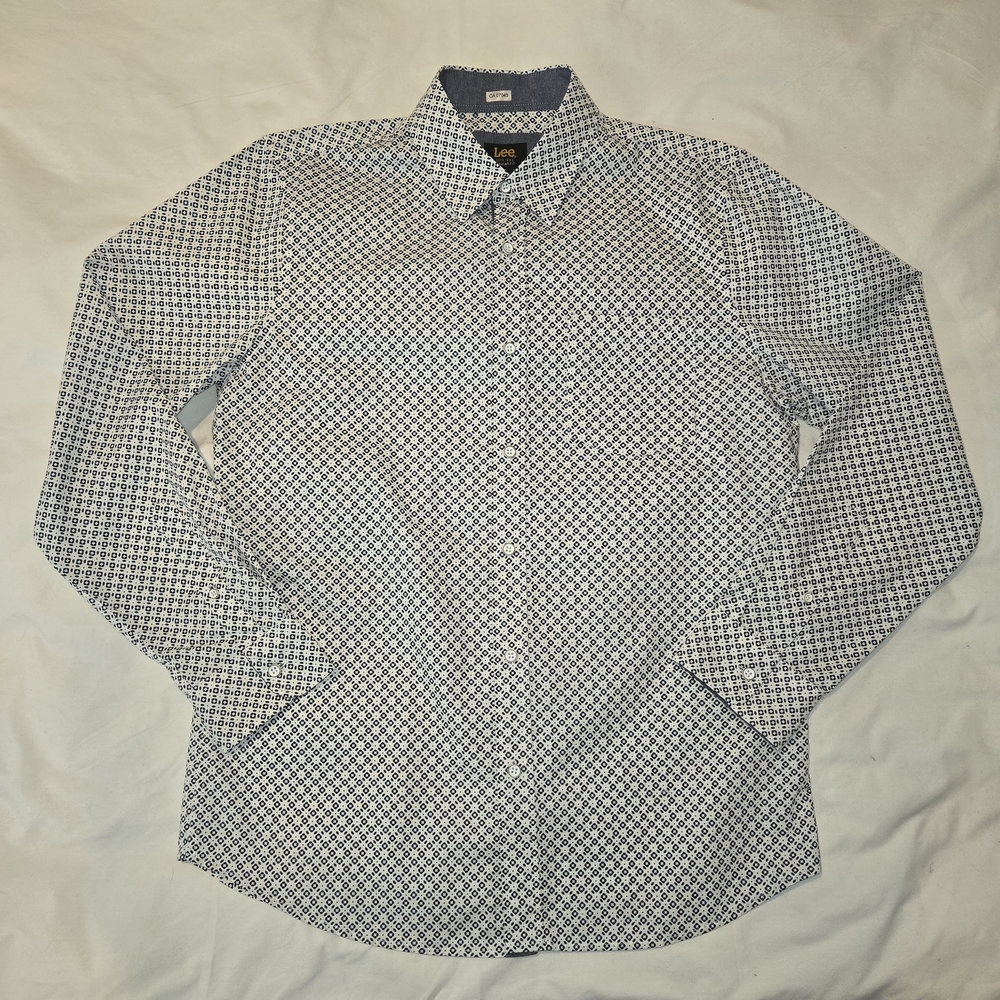 Lee Men’s White and Navy Geometric Long-Sleeve Shirt